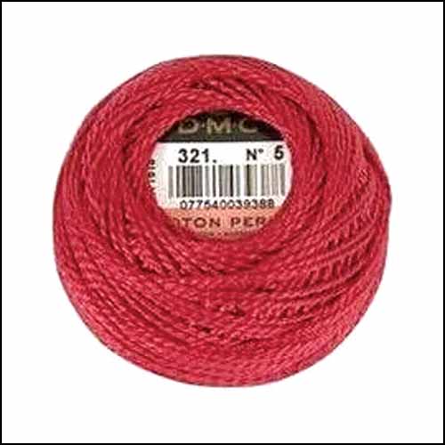 DMC Pearl Cotton, 321 Red, Size 5 Balls - Click Image to Close